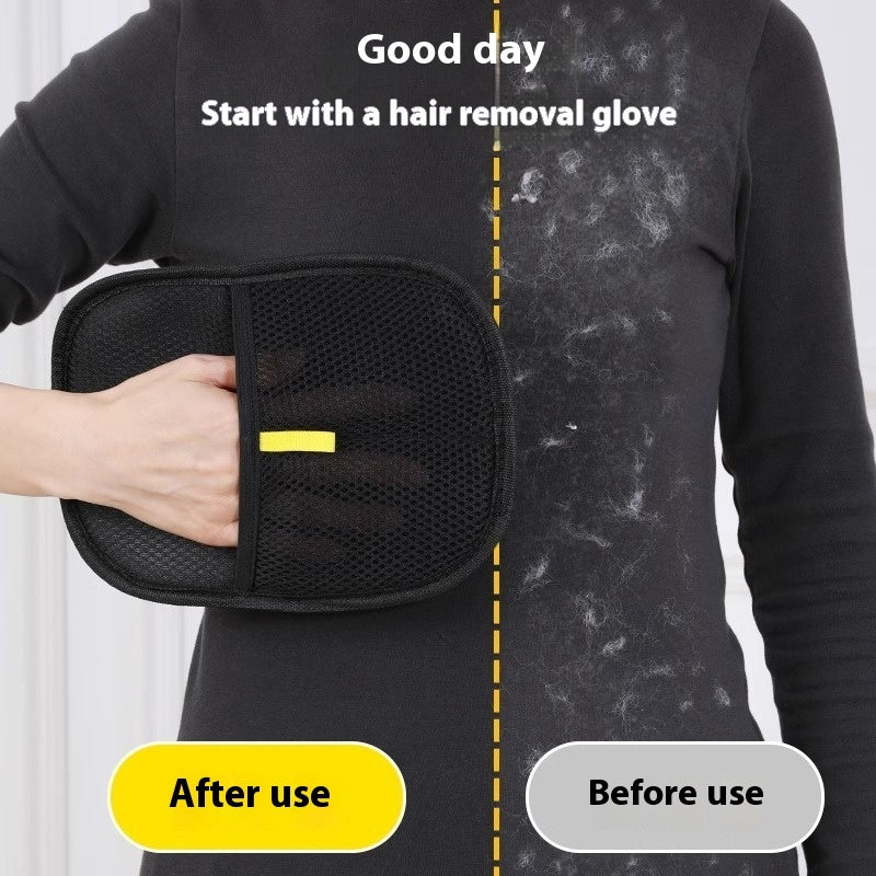 Before and after pet hair removal from clothing