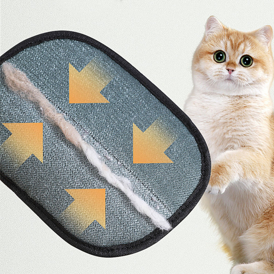 Grooming glove removing loose fur from a cat