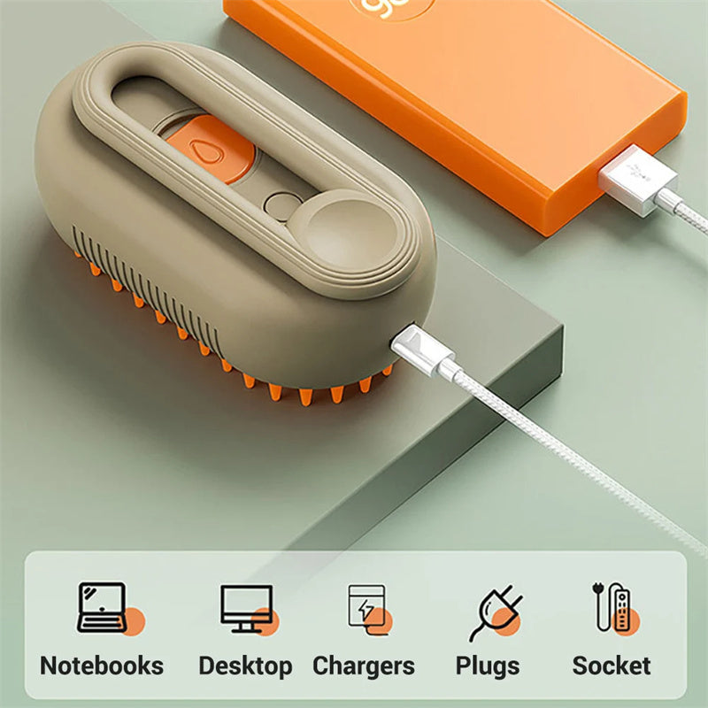 USB rechargeable pet mist grooming brush