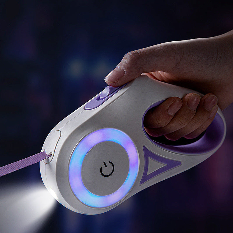 LED retractable dog leash with built-in spotlight