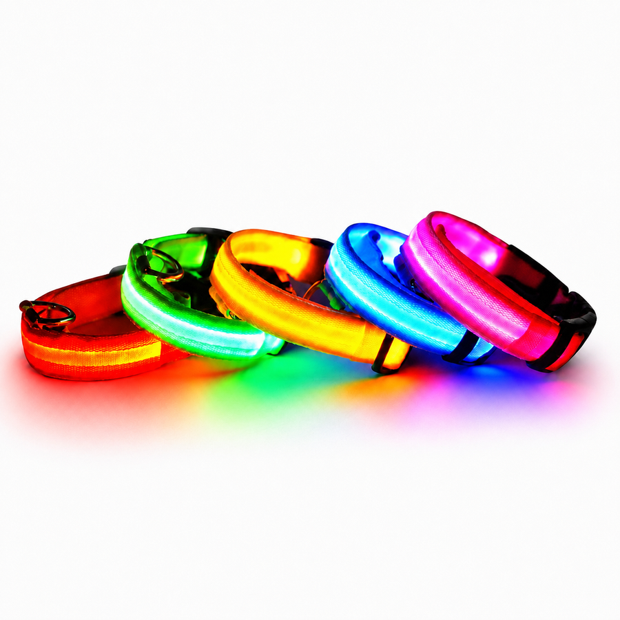 Rechargeable LED dog collar for bright night visibility