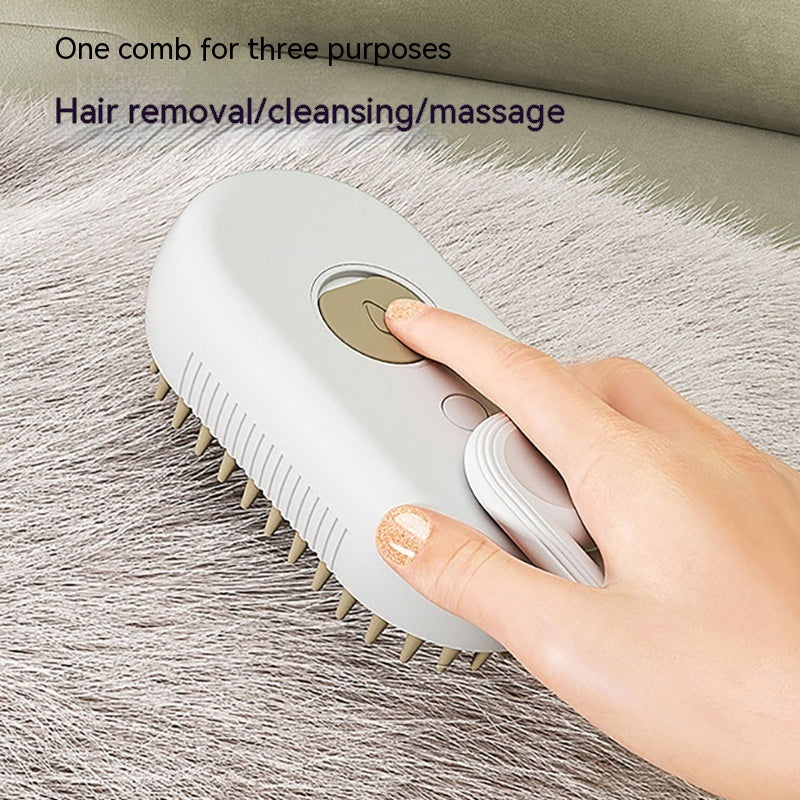 Mist grooming brush removing loose fur from a pet