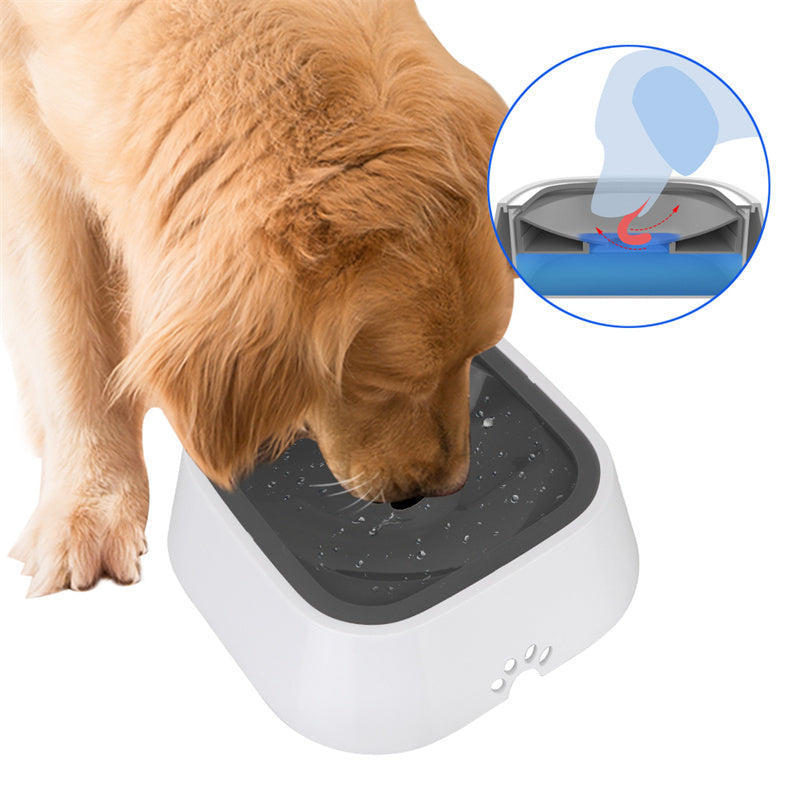 Dog drinking from the slow-drink anti-spill water bowl